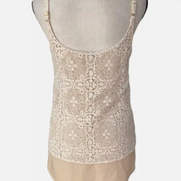 Cabi Cami Cream Crochet Lace Tank Camisole with Beaded Boho Triple Strand - Picture 3 of 5
